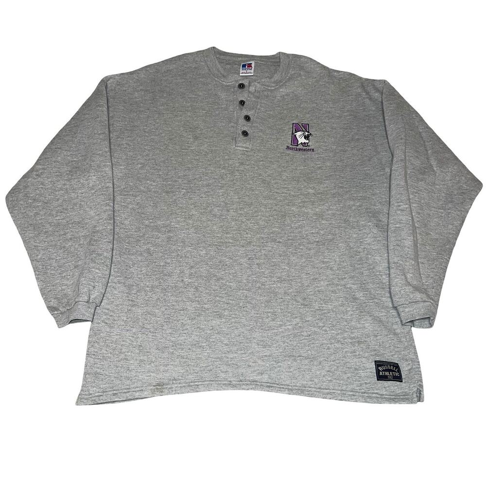 Vintage Northwestern University Russell Athletic 1/4 Button Sweatshirt L 90s USA